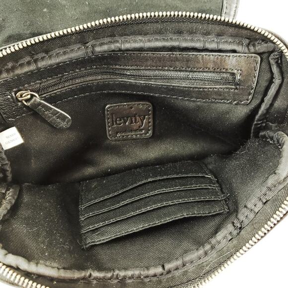 Levity Crossbody Handbag Black Leather and Silver Studded Fold Over Organizer - Picture 9 of 10